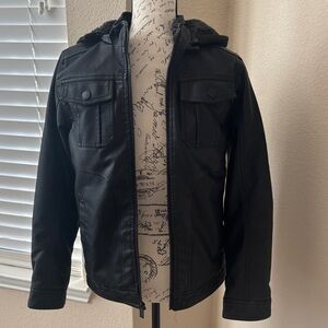 Urban Republic Charcoal Hooded Leather Bomber Jacket